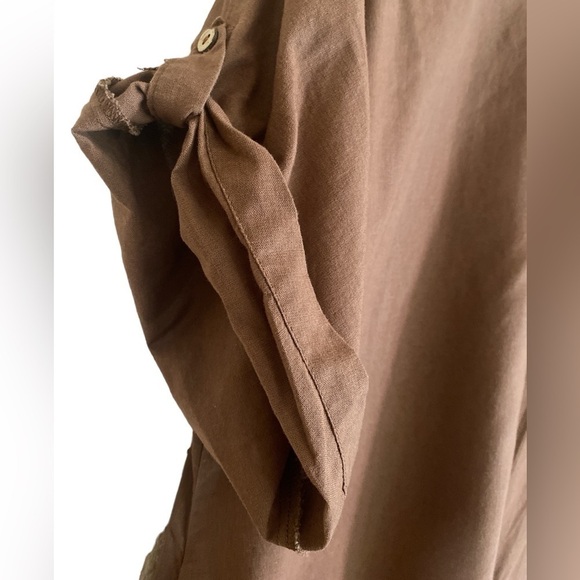 Casual Cotton Flax Loose Fit Dress, Swim Coverup, with Pockets Brown Size Medium - Picture 7 of 11